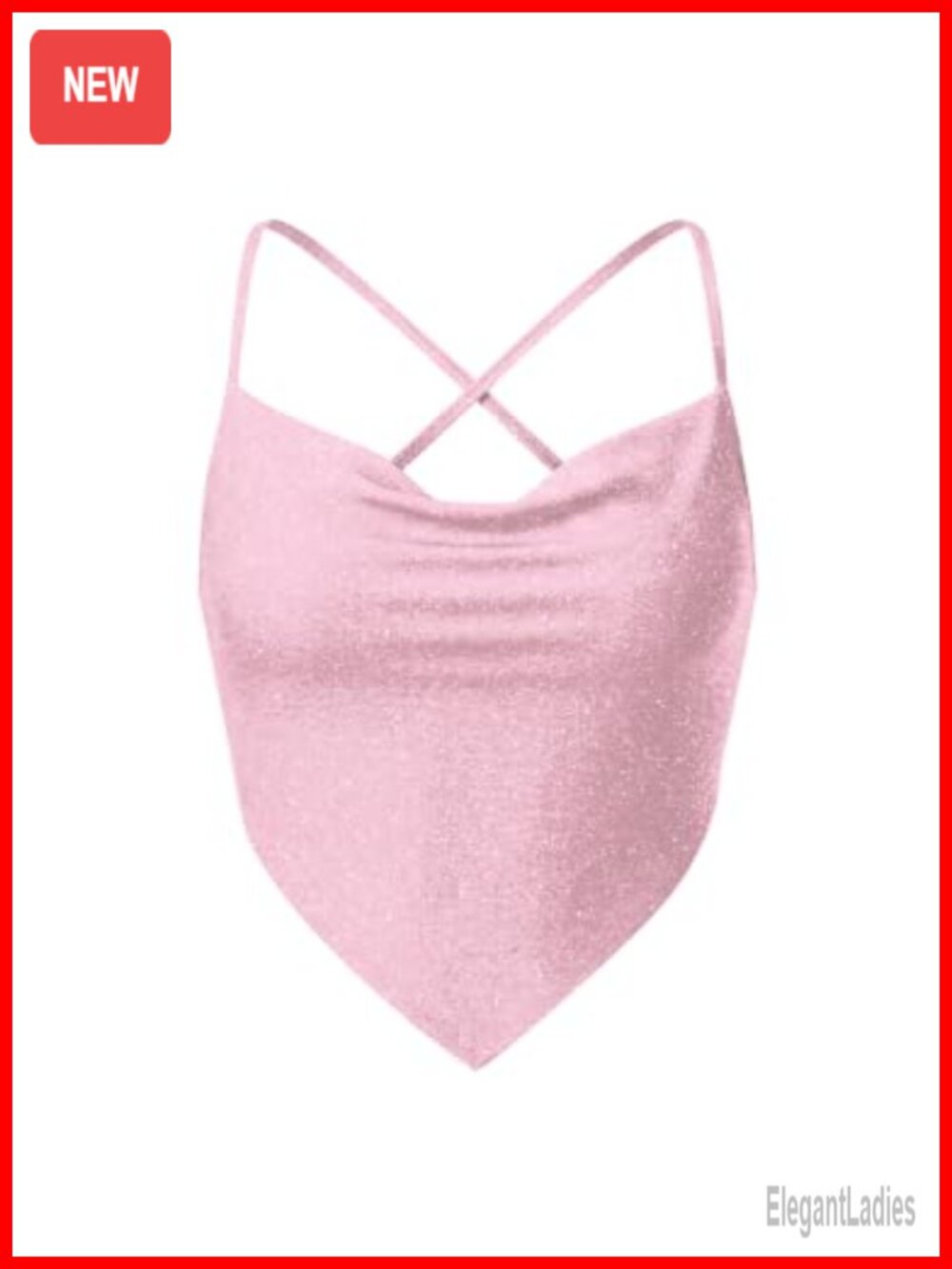 Sequin Ruched Backless Cowl Neck Crop Top